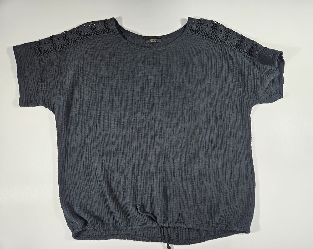 CHERISH Made in Italy Black Cotton Gauze Tie Front Top ~ 3XL
